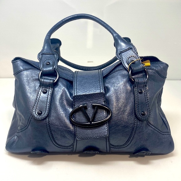 Valentino Garavani Blue Metallic Satchel Handbag - Picture 1 of 9